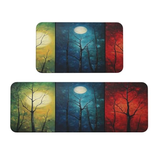 Woshuwo Trees In The Moonlight Küchenteppich-Set, rutschfest, Fußmatte, Teppich, Waschküche, Küchendekoration, 2 Stück Woshuwo Trees In The Moonlight Küchenteppich-Set, rutschfest, Fußmatte, Teppich, Waschküche, Küchendekoration, 2 Stück von Woshuwo
