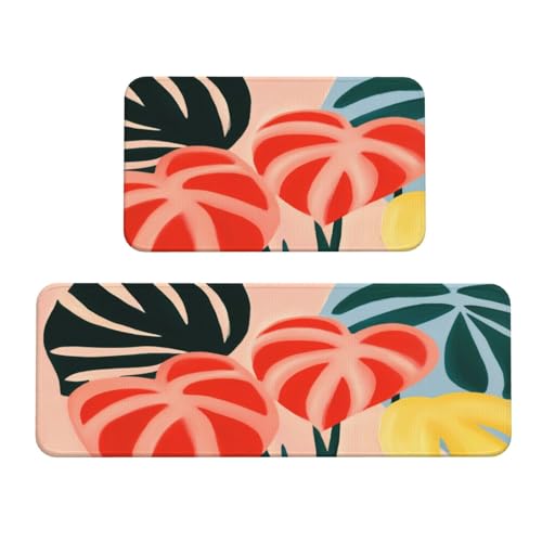 Woshuwo Tropische Pflanzen Boho Vintage Küchenteppiche Set mit 2 rutschfesten Bodenmatten Läufer Teppich Fußmatte Bereich Teppich Waschküche Dekor Woshuwo Tropische Pflanzen Boho Vintage Küchenteppiche Set mit 2 rutschfesten Bodenmatten Läufer Teppich Fußmatte Bereich Teppich Waschküche Dekor von Woshuwo