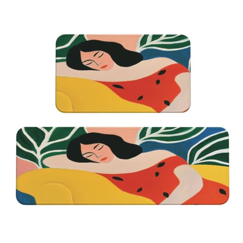 Woshuwo Tropische Pflanzen Frau Vintage Küchenteppiche Set mit 2 rutschfesten Bodenmatten Läufer Teppich Fußmatte Bereich Teppich Waschküche Dekor Woshuwo Tropische Pflanzen Frau Vintage Küchenteppiche Set mit 2 rutschfesten Bodenmatten Läufer Teppich Fußmatte Bereich Teppich Waschküche Dekor von Woshuwo
