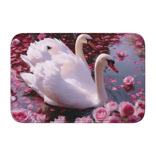 Woshuwo Türmatten mit Schwänen im See, rutschfeste Fußmatte für den Innen- und Außenbereich, 40 x 60 cm, 1 Paar von Woshuwo