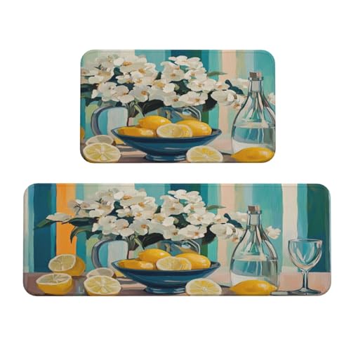 Woshuwo Weiße Blumen Zitronenscheiben Küchenteppiche Set mit 2 rutschfesten Bodenmatten Läufer Teppich Fußmatte Bereich Teppich Waschküche Dekor Woshuwo Weiße Blumen Zitronenscheiben Küchenteppiche Set mit 2 rutschfesten Bodenmatten Läufer Teppich Fußmatte Bereich Teppich Waschküche Dekor von Woshuwo