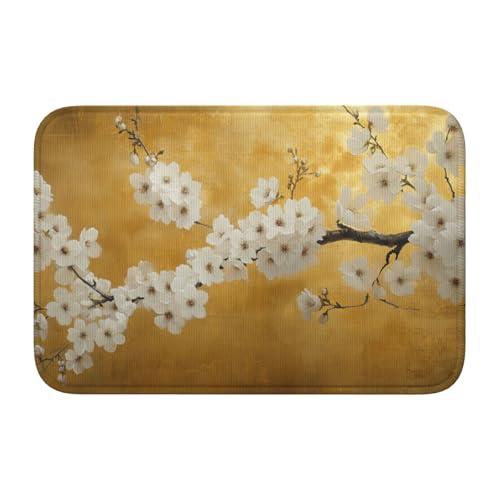 Woshuwo Weiße Kirsch-Fußmatten, rutschfeste Fußmatte für den Innen- und Außenbereich, 40 x 60 cm von Woshuwo