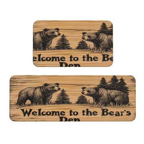 Woshuwo Welcome To The Bear's Den Holz-Küchenteppich, 2er-Set, rutschfeste Bodenmatte, Läufer, Fußmatte, Teppich, Waschküche, Dekoration Woshuwo Welcome To The Bear's Den Holz-Küchenteppich, 2er-Set, rutschfeste Bodenmatte, Läufer, Fußmatte, Teppich, Waschküche, Dekoration von Woshuwo