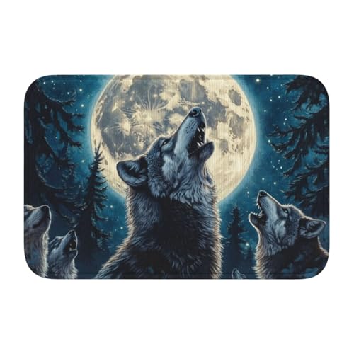 Woshuwo Wolf hebt den Kopf und heult die Fußmatten, rutschfeste Fußmatte für den Innen- und Außenbereich, 40 x 60 cm von Woshuwo