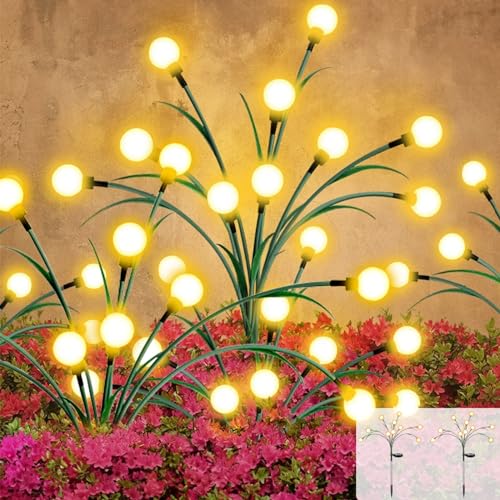 WoskjXas Solar Firefly Gartenlichter Draussen, 2 Stück 10LEDs Firefly Solar Pathway Lights, Wasserdicht Swinging Garten Lichter, Beleuchtung Glühwürmchen Licht für Weg Hof Landschaft Dekorative von WoskjXas