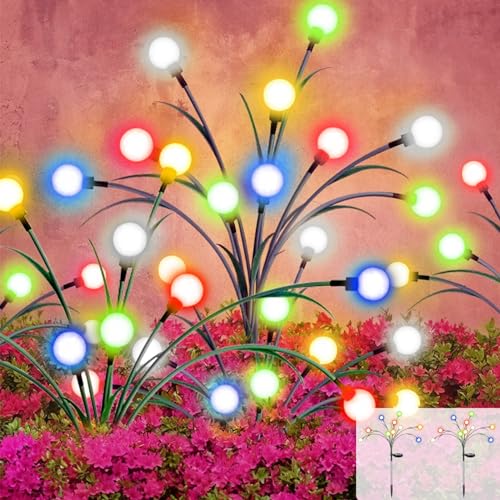 Solar Firefly Gartenlichter Draussen, 2 Stück 10LEDs Firefly Solar Pathway Lights, Wasserdicht Swinging Garten Lichter, Beleuchtung Glühwürmchen Licht für Weg Hof Landschaft Dekorative von WoskjXas
