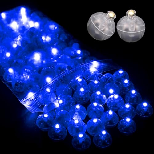 WoskjXas 100 Stück Runde Ballonlichter Mini Ballon Licht Led Luftballon Lichter Runde Led Ballonlichter Mini Balloon Lights für Weihnachten Halloween Dekoration [Blau] von WoskjXas