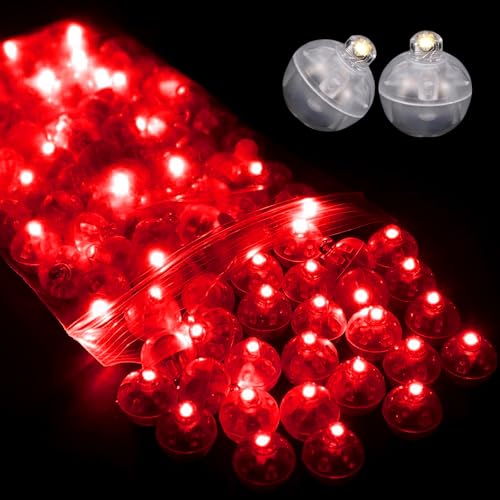 WoskjXas 100 Stück Runde Ballonlichter Mini Ballon Licht Led Luftballon Lichter Runde Led Ballonlichter Mini Balloon Lights für Weihnachten Halloween Dekoration [Rot] von WoskjXas
