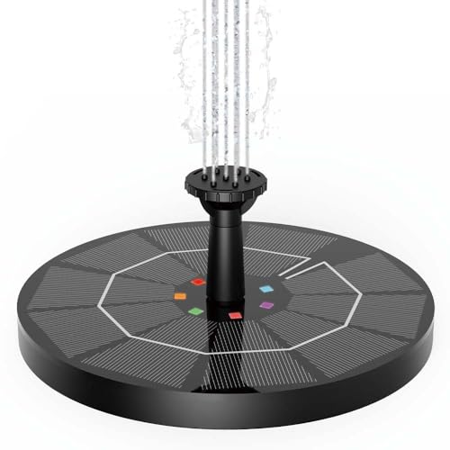 WoskjXas Solar Springbrunnen für Außen 2.2W 16cm Led Springbrunnen Solar Schwimmender Fontäne Pumpe mit 6 Düsen Solarbrunnen für Draussen Garten Teich Terrasse Pool von WoskjXas