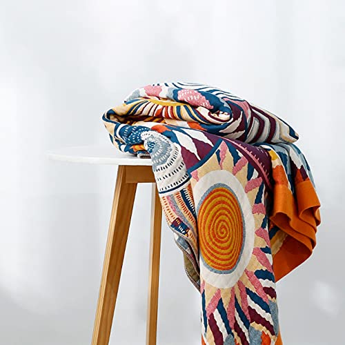 Wotcsil Boho Tagesdecke Kuscheldecke 150 x 200 cm Baumwolldecke Decke Boho Blanket Tagesdecke Boho Bettüberwurf Sofadecke Kuscheldecke Orange mit Geometrisch Muster, Bunt von Wotcsil