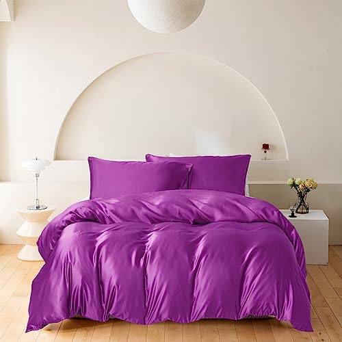 Wotcsil Satin Bettwäsche 135x200 Violett Damast Seidenbettwäsche Bettwäsche 135x200 Satin Seiden Bettbezug Set Seidige Uni Einfarbig Polyester Seide Bettbezug Mit Kissenbezug von Wotcsil