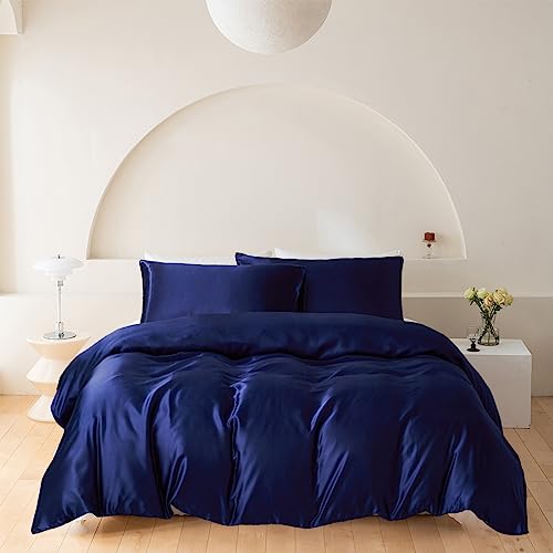 Wotcsil Satin Bettwäsche 220x240 Blau Damast Seidenbettwäsche Bettwäsche 220x240 Satin Seiden Bettbezug Set Seidige Uni Einfarbig Polyester Seide Bettbezug Mit Kissenbezug von Wotcsil