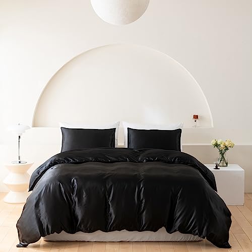 Wotcsil Satin Bettwäsche 220x240 Schwarz Damast Seidenbettwäsche Bettwäsche 220x240 Satin Seiden Bettbezug Set Seidige Uni Einfarbig Polyester Seide Bettbezug Mit Kissenbezug von Wotcsil