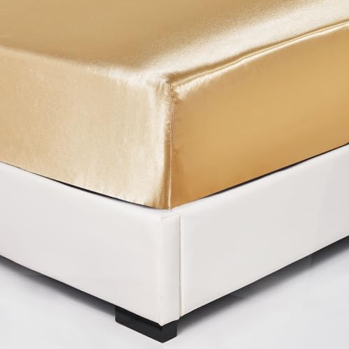 Wotcsil Satin Spannbettlaken 140x200cm Khaki für Matratze Boxspringbett Topper bis 30 cm Satin Seide Spannbetttuch Bettlaken Elastisch Deluxe Unifarben Spannbetttuch Polyester-Satin von Wotcsil