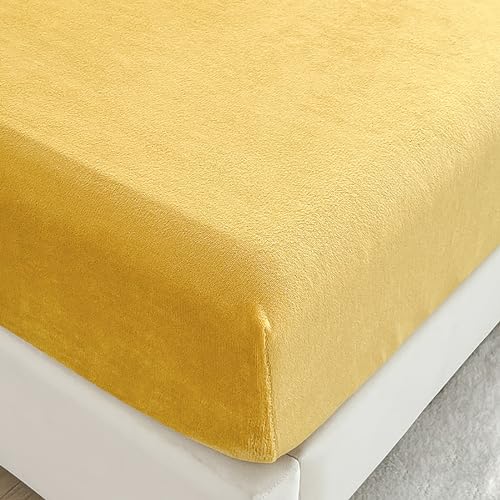 Wotcsil Warm Plüsch Spannbettlaken Flanell Fleece Spannbettlaken 120x200cm Gelb Winter Cashmere Touch Bettlaken Spannbetttuch für Boxspringbett Matratze Hohe bis 25 cm von Wotcsil