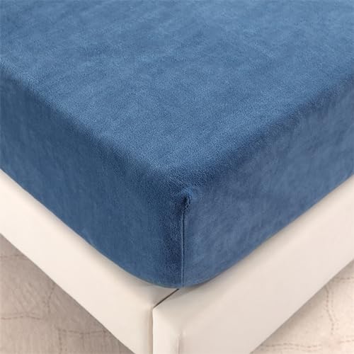 Wotcsil Warm Plüsch Spannbettlaken Flanell Fleece Spannbettlaken 180x200cm Blau Winter Cashmere Touch Bettlaken Spannbetttuch für Boxspringbett Matratze Hohe bis 25 cm von Wotcsil