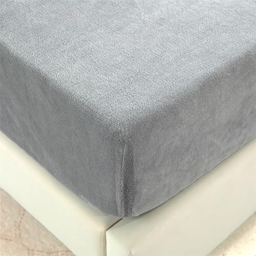 Wotcsil Warm Plüsch Spannbettlaken Flanell Fleece Spannbettlaken 180x200cm Grau Winter Cashmere Touch Bettlaken Spannbetttuch für Boxspringbett Matratze Hohe bis 25 cm von Wotcsil