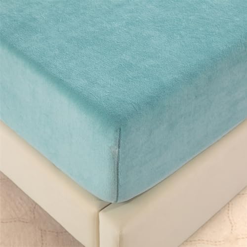 Wotcsil Warm Plüsch Spannbettlaken Flanell Fleece Spannbettlaken 180x200cm Hellblau Winter Cashmere Touch Bettlaken Spannbetttuch für Boxspringbett Matratze Hohe bis 25 cm von Wotcsil