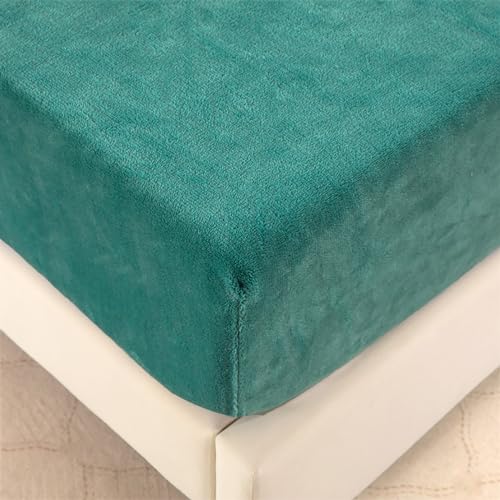 Wotcsil Warm Plüsch Spannbettlaken Flanell Fleece Spannbettlaken 200x220cm Grün Winter Cashmere Touch Bettlaken Spannbetttuch für Boxspringbett Matratze Hohe bis 25 cm von Wotcsil