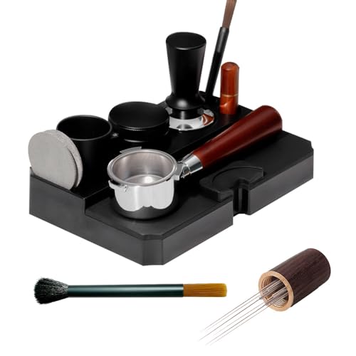 Wotendy Tamperstation für Barista 51-58mm, Espresso-Station, Kaffee-Tamper-Halter-Basis mit 6 Nadeln Espresso-Kaffeerührer und Bürste, Kaffee-Tamper-Station-Basis (Schwarz) von Wotendy