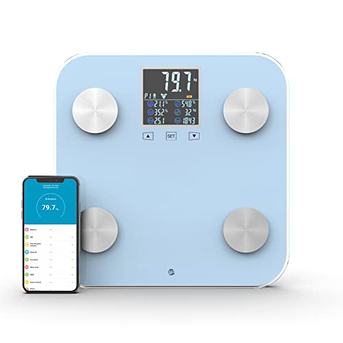 WottoCare - Professionelle Körperfettwaage | Körperanalysewaage mit App | 18 Messungen: Gewicht, Körperfett, Muskeln | BMI Digitalanzeige | Multi-User Fähig | Fortschrittskontrolle | Blau von WottoCare