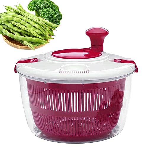 WOUND Salatschleuder, manuelle Salatschleuder für Salatschüssel, 5 l mit Abtropfgestell und Sieb, Salatschleuder aus rutschfestem Gummi mit Griff, Salatschleuder, Gemüsewaschmaschine, Trockner von WouND