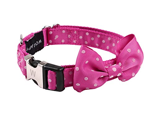 Wouapy Hundehalsband mit Fliege, Fushia Halsband mit Punkten, 20 mm breit, für Hals 33/49 cm von Wouapy