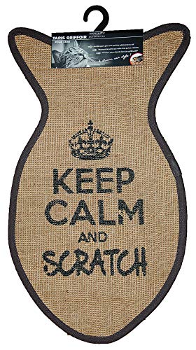 Wouapy – Kratzteppich für Katzen – Fischteppich aus Sisal – Kratzteppich – Design & Trend – Aufschrift Keep Calm and Scratch – praktisch & rutschfest – Grau Anthrazit von Wouapy