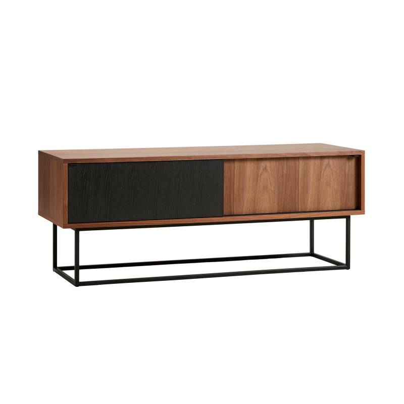 Woud - Virka Low Sideboard - nussbaum, schwarz/2 Schiebetüren/LxBxH 120x40x47cm/Gestell Metall schwarz von Woud