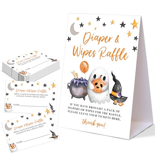 Halloween-Windel- und Feuchttücher-Verlosung, Babyparty-Spiele, 1 Tischschild und 50 Windel-Tickets, Halloween Little Boo gruselige Babyparty-Dekorationen, Geschlechtsoffenbarung, Party-Aktivitäten Halloween-Windel- und Feuchttücher-Verlosung, Babyparty-Spiele, 1 Tischschild und 50 Windel-Tickets, Halloween Little Boo gruselige Babyparty-Dekorationen, Geschlechtsoffenbarung, Party-Aktivitäten von Woukaup