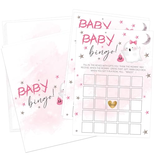Pinkes Halloween-Bingo-Spiel für Babypartys, Halloween-Spiele für Gäste, inklusive 30 doppelseitigen Karten, 12,7 x 17,8 cm, perfekt für neutrale Geschlechtsoffenbarung, Dekorationen, Partyzubehör Pinkes Halloween-Bingo-Spiel für Babypartys, Halloween-Spiele für Gäste, inklusive 30 doppelseitigen Karten, 12,7 x 17,8 cm, perfekt für neutrale Geschlechtsoffenbarung, Dekorationen, Partyzubehör von Woukaup