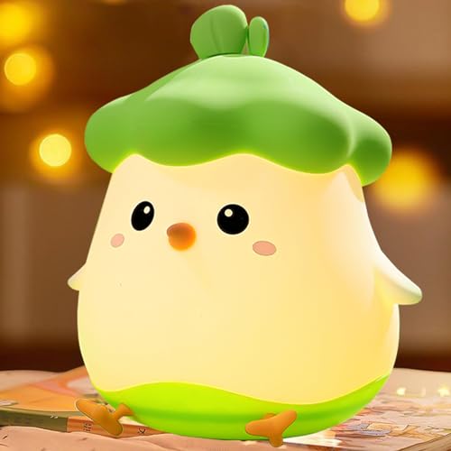 Woukksy LED Nachtlicht Kinder Chick Wiederaufladbar Nachtlampe Baby, Kawaii Silikon Dimmbar Stilllicht Baby Tragbare Nachttischlampe mit Timer, Touch Control, Geschenk für Mädchen, Jungen (Grün) von Woukksy