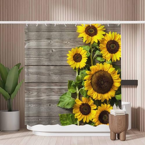 Woutay Duschvorhang, schimmelresistent, Sonnenblume auf Holz, wasserabweisender Stoff, Polyester, mit 12 Kunststoffhaken Woutay Duschvorhang, schimmelresistent, Sonnenblume auf Holz, wasserabweisender Stoff, Polyester, mit 12 Kunststoffhaken von Woutay