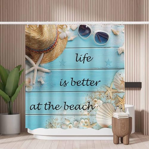 Woutay Duschvorhang, schimmelresistent, besseres Leben am Strand, wasserabweisender Stoff, Polyester, Größe 180 x 180 cm Woutay Duschvorhang, schimmelresistent, besseres Leben am Strand, wasserabweisender Stoff, Polyester, Größe 180 x 180 cm von Woutay