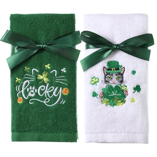 WovWeave St. Patrick's Day Irische Handtücher, Bestickt, Baumwolle, St. Patrick's Day, Küchendekoration, grünes Kleeblatt, Badezimmer, Geschirrtücher, Set mit Katze, Glücksblatt, St. Patrick's WovWeave St. Patrick's Day Irische Handtücher, Bestickt, Baumwolle, St. Patrick's Day, Küchendekoration, grünes Kleeblatt, Badezimmer, Geschirrtücher, Set mit Katze, Glücksblatt, St. Patrick's von WovWeave