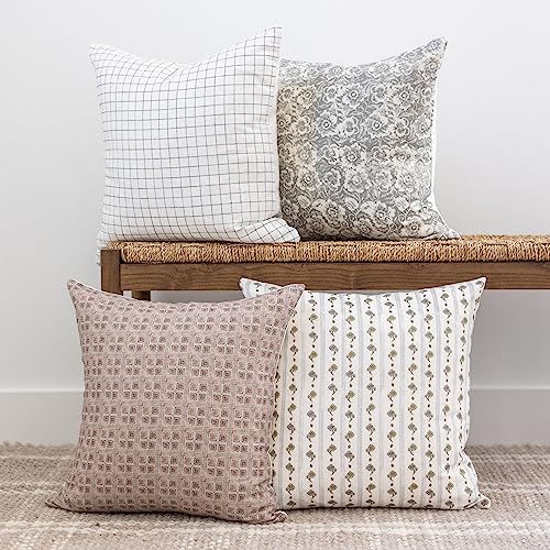 Woven Nook - Moderne und luxuriöse 55,9 x 55,9 cm dekorative Boho-Kissenbezüge – langlebige Qualität und maschinenwaschbar – 100% Baumwoll-Leinwand – Margot-Design – 4er-Pack (55,9 x 55,9 cm) von Woven Nook