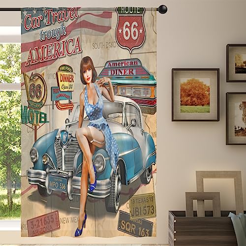 Amerika Vintage Poster Sheer Vorhang Amerika Sheer Fenster Voile Vorhänge für Wohnzimmer Schlafzimmer Zimmer Küche Esszimmer Dekor 139 x 198 cm von WowPrint