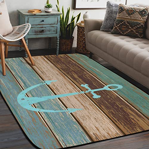 Anchor Holzbereich Teppiche Wohnzimmer Anker Strand Innenbereich Teppich für Schlafzimmer Esszimmer Lounge, extra großer Teppich 147x203 cm von WowPrint