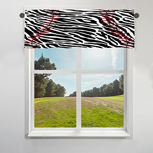 Baseball-Volant-Vorhang mit Zebramuster, Zebra-Ball, kurze Fensterbehandlung, Volant-Stangentaschenvorhang für Küche, Wohnzimmer, Schlafzimmer, 45,7 x 152,4 cm von WowPrint