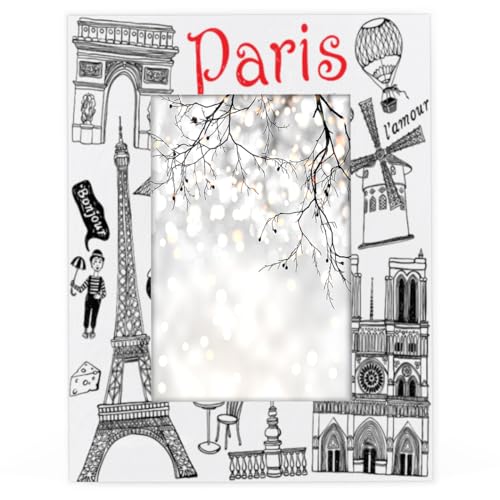 Bilderrahmen mit französischem Paris-Thema, 10,2 x 15,2 cm, passend für 10,2 x 15,2 cm Fotos, Paris, Holz-Fo von WowPrint