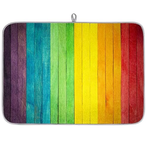 Bunte Abtropfmatte aus Mikrofaser, Regenbogen-Holz, saugfähig, Abtropfmatte für Küche, Löffel, Glasplatte, 45,7 x 60,9 cm von WowPrint