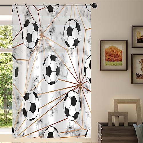 Fußball Sheer Vorhang Fußball Sport Marmor Sheer Fenster Voile Vorhänge für Wohnzimmer Schlafzimmer Zimmer Küche Esszimmer Dekor 139 x 198 cm von WowPrint