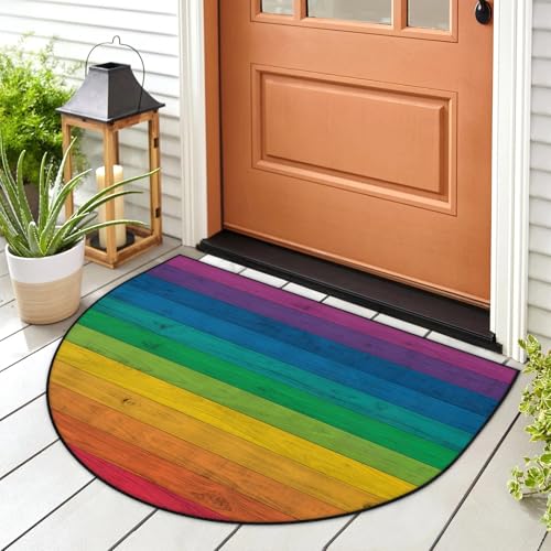 Fußmatte aus Holz, Regenbogenfarben, für drinnen und draußen, waschbar, saugfähig, rutschfest, 91,4 x 61 cm Fußmatte aus Holz, Regenbogenfarben, für drinnen und draußen, waschbar, saugfähig, rutschfest, 91,4 x 61 cm von WowPrint