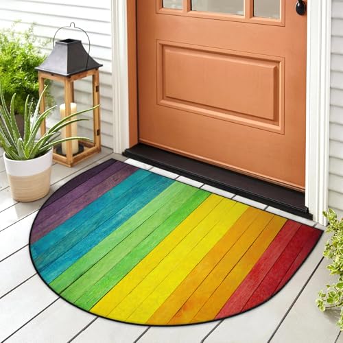 Fußmatte aus Holz, bunt, Regenbogenfarben, für drinnen und draußen, waschbar, saugfähig, rutschfest, 91,4 x 61 cm Fußmatte aus Holz, bunt, Regenbogenfarben, für drinnen und draußen, waschbar, saugfähig, rutschfest, 91,4 x 61 cm von WowPrint