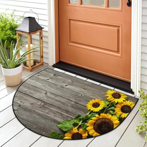 Fußmatte mit Sonnenblumen-Motiv, Holz, für drinnen und draußen, waschbar, saugfähig, rutschfest, 91,4 x 61 cm Fußmatte mit Sonnenblumen-Motiv, Holz, für drinnen und draußen, waschbar, saugfähig, rutschfest, 91,4 x 61 cm von WowPrint