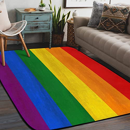 Gay Pride Regenbogen Area Teppiche Wohnzimmer Regenbogen Innenbereich Teppich für Schlafzimmer Esszimmer Lounge, Extra großer Teppich 147x203 cm von WowPrint