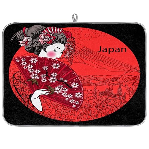 Geisha Japan-Frau Mikrofaser-Abtropfmatte, japanisches saugfähiges Abtropfgestell, Matten für Küche, Löffel, Glasplatte, 40,6 x 45,7 cm Geisha Japan-Frau Mikrofaser-Abtropfmatte, japanisches saugfähiges Abtropfgestell, Matten für Küche, Löffel, Glasplatte, 40,6 x 45,7 cm von WowPrint