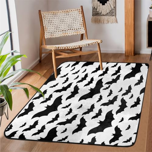 Halloween-Fledermaus-Teppiche für Wohnzimmer, 122 x 160 cm, für Schlafzimmer, Kinderzimmer, maschinenwaschbar, rutschfeste Bodenmatte, großer Teppich von WowPrint