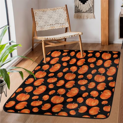Halloween-Kürbis-Teppiche für Wohnzimmer, 99 x 152 cm, Herbst-Kürbis-Teppich für Schlafzimmer, Kinderzimmer, maschinenwaschbar, rutschfeste Bodenmatte, großer Teppich von WowPrint