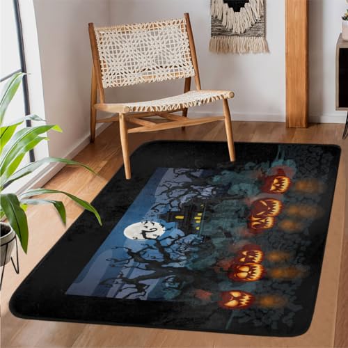 Halloween-Themen-Nacht-Teppiche für Wohnzimmer, 122 x 160 cm, Teppich für Schlafzimmer, Kinderzimmer, maschinenwaschbar, rutschfeste Bodenmatte, großer Teppich von WowPrint